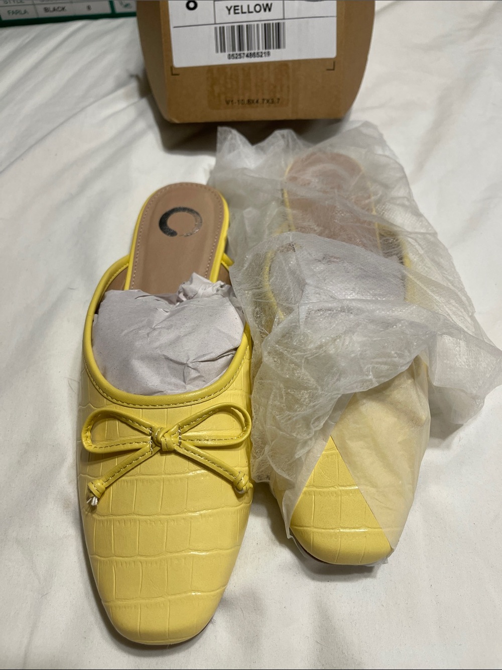 Journee Collection Yellow Croc-Embossed Bow Mules